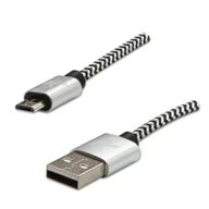 Kable komputerowe i do monitorów - Logo USB kabel (2.0), USB A M - 2m, 480 Mb/s, 5V/1A, srebrny, box, oplot nylonowy, aluminiowa osłona złącza - miniaturka - grafika 1