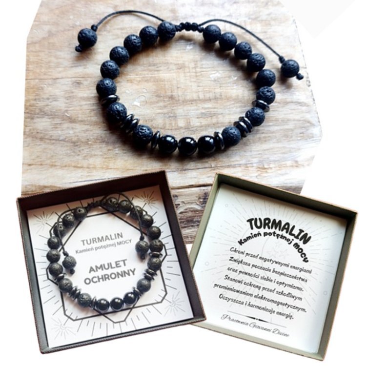 TURMALIN Bransoletka MĘSKA AMULET Ochronny Lawa Kamienie Reg.Obwód/GiovanniDivine