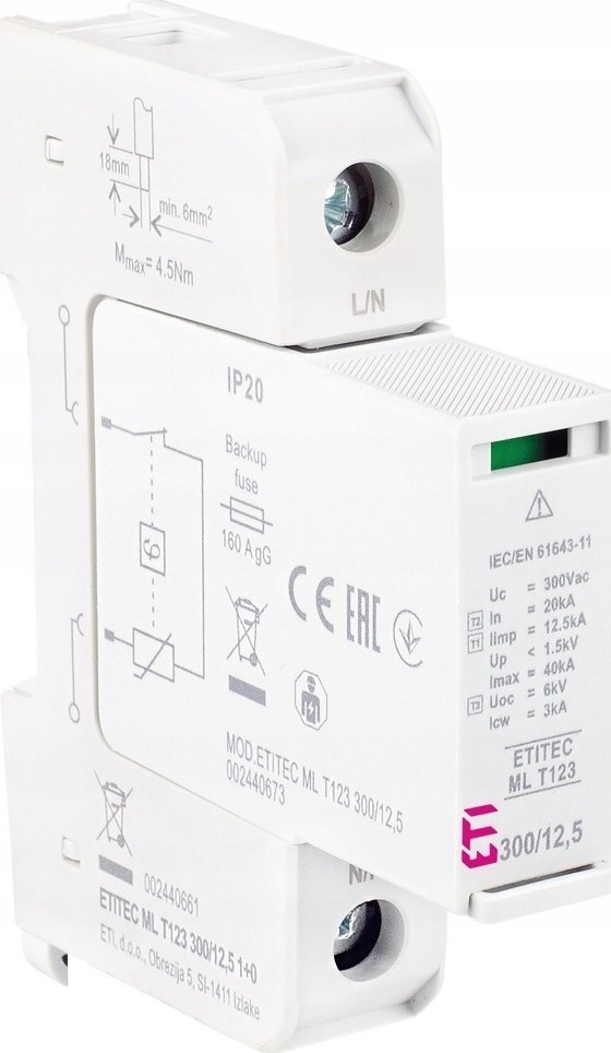 Etipo Ogranicznik przepięć ETI Polam ETITEC GSM Typ T1, T2 B C 002440607 T12 275/25 3+0 RC