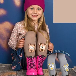Dziecięce rajstopki z mikrofibry z aplikacją 3D 100 DEN Knittex Elkie Beżowe - Rajstopy dziecięce - miniaturka - grafika 1