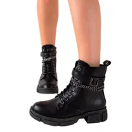 Botki damskie - Goodin Klasyczne workery z łańcuszkiem czarne - miniaturka - grafika 1