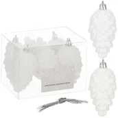 Bombki - Zawieszki świąteczne szyszki 6 szt. ozdoby choinkowe 9,5 cm bombki biały brokat - miniaturka - grafika 1