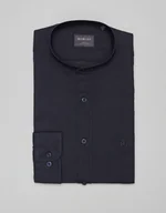 Koszule męskie - Lniana koszula lentane ze stójką 00478 długi rękaw granatowy slim fit - miniaturka - grafika 1