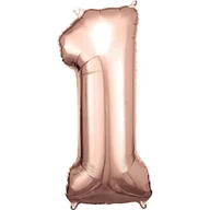 Balony i akcesoria - Balon foliowy, cyfra 1, różowe złoto, 1 sztuka - miniaturka - grafika 1