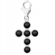Bransoletki - Zawieszka Srebrna Krzyż z Czarną Perłą Krzyżyk Czarne Perły SREBRO 925 - miniaturka - grafika 1