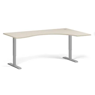 Stół z regulacją wysokości, 2 silniki, 745 - 1215 mm, ergonomiczny prawy, blat 1800 x 1200 mm, podstawa szara, brzoza - Stoły i stoliki do biura - miniaturka - grafika 1
