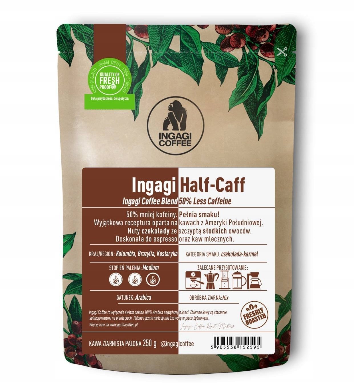Kawa ziarnista Ingagi Kawa ziarnista Half-Caff 250g