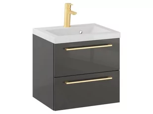 Szafka Wisząca Z Umywalką RON 50 cm - Titan Wysoki Połysk - Uchwyty Złote Szczotkowane - Szafki łazienkowe - miniaturka - grafika 1