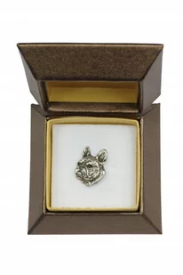 Buldog Francuski posrebrzany pin w pudełku broszka - Broszki - miniaturka - grafika 1
