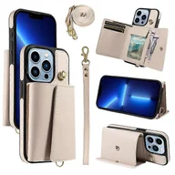 Etui i futerały do telefonów - Kompatybilny z iPhone 13 Pro Max Etui na telefon Crossbody Uchwyt na karty Podpórka Pokryty skórą TPU Pokrowiec na telefon komórkowy Beżowy - miniaturka - grafika 1