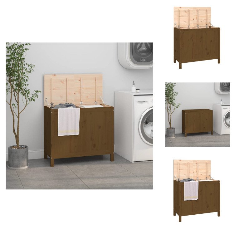vidaXL Kosz na pranie miodowy brąz 88,5x44x76 cm lite drewno sosnowe - Kosze na pranie