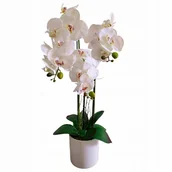 Sztuczne kwiaty - Storczyk sztuczny w doniczce biały JAK ŻYWY na prezent WYSOKI 70 cm - miniaturka - grafika 1