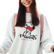 Bluzy dla dziewczynek - Bluza Dziecięca Biała Na Prezent Dla Fana Snoopy Every Happy Day Wzory- 116 - miniaturka - grafika 1