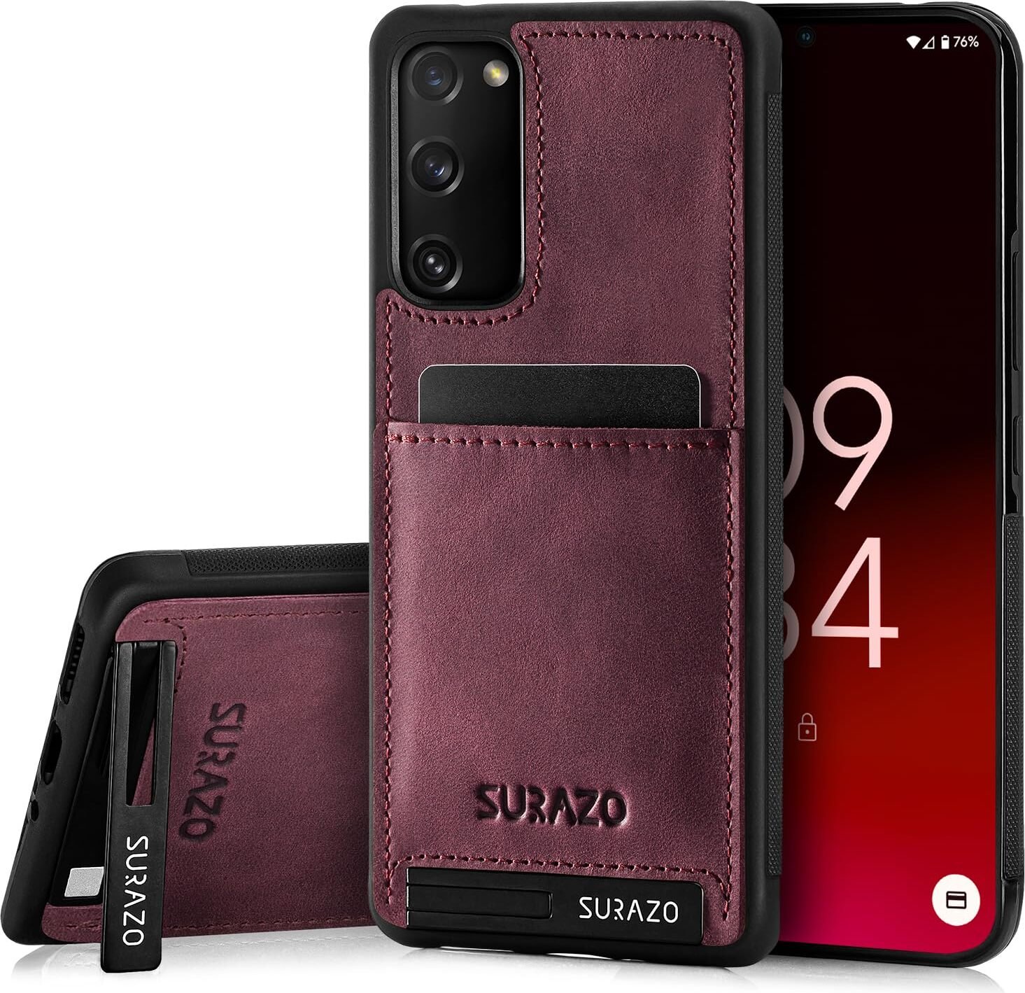 SURAZO Premium skórzane etui na telefon Samsung Galaxy S20 FE 5G - odporne na wstrząsy skórzane etui na telefon komórkowy z funkcją podstawki Zderzak ochronny Burgundia