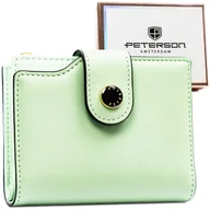 Portfele - Mały portfel damski PETERSON składany na zatrzask i suwak rozbudowany na karty RFID STOP zielony - miniaturka - grafika 1