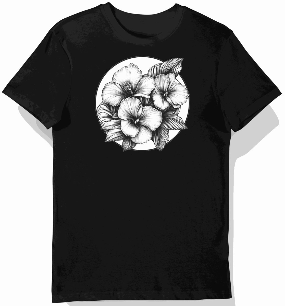 Koszulka męska czarna z motywem egzotycznym kwiatu M