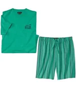 Piżamy męskie - Zielona piżama z szortami w nadrukowane prążki Mężczyzna Atlas For Men - Kolor : Zielony - Rozmiar : M - miniaturka - grafika 1