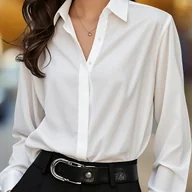 Koszule damskie - TEMU Damska Biała Koszula w Stylu Francuskim - Długi Rękaw, Profesjonalna Bluzka, Jednokolorowa Wiosenno-Letnia Odzież Biurowa, Nadaje się do Prania - miniaturka - grafika 1