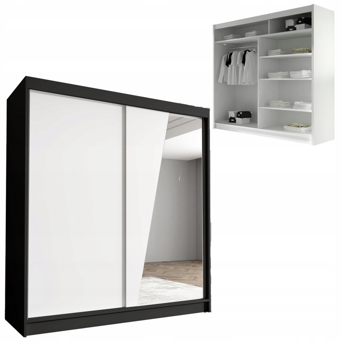 SZAFA przesuwna z lustrem 180 X 215 BELLA V duża pojemna GARDEROBA półki
