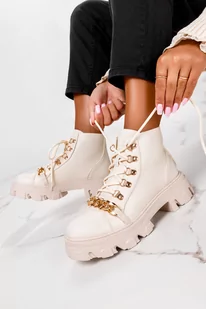 Beżowe botki workery damskie ze złotym łańcuchem sznurowane Casu G22WX2-BE-41 - Botki damskie Beżowe botki workery damskie ze złotym łańcuchem sznurowane Casu G22WX2-BE-41 - Botki damskie - miniaturka - grafika 1