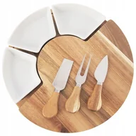 Deski do krojenia - Drewniana Deska Do Serów I Wędlin Z Miseczkami I Nożami - miniaturka - grafika 1