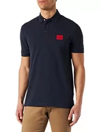 Koszulki męskie - HUGO Męska koszulka polo Dereso222 Slim-Fit z bawełny piqué z czerwonym logo, Dark Blue405, S - miniaturka - grafika 1