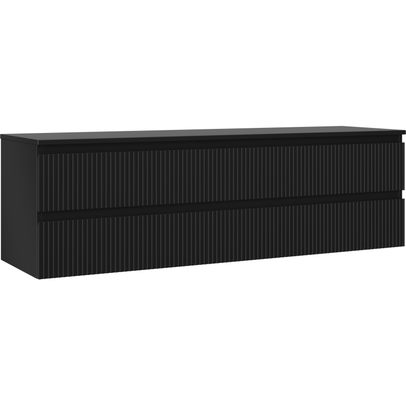 Mexen Rivel szafka łazienkowa podumywalkowa 160 cm z blatem, 2 szuflady, ryflowana , czarna mat - 91A20-16047-2-BFFC71