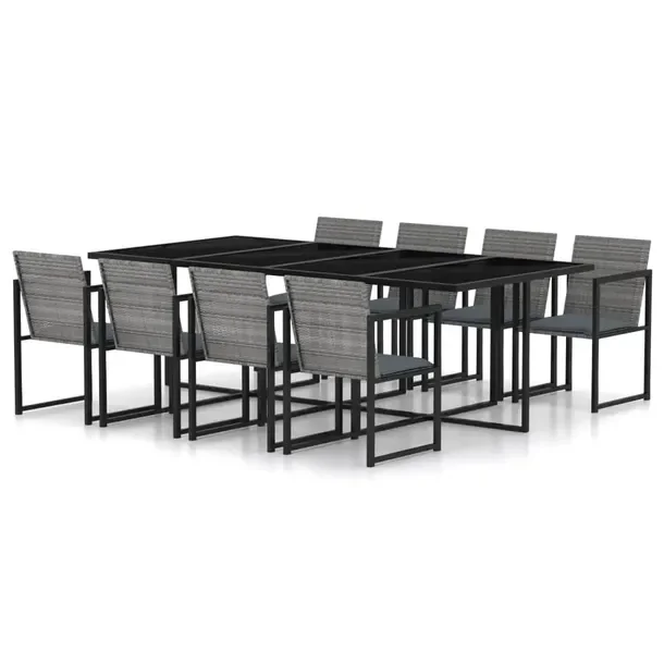 Zestaw do jadalni na zewnątrz, stal i rattan PE, czarny i szary, 221x109x7