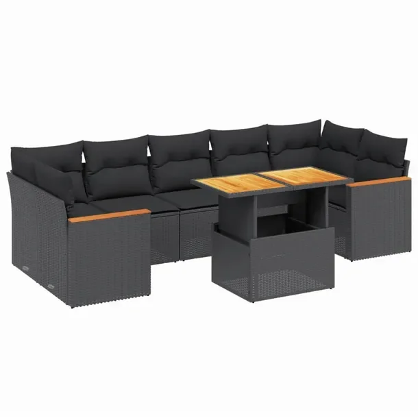 Zestaw Wypoczynkowy z Rattanu PE, Stół Regulowany, Czarny, 100x55x44/73 c