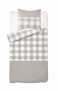 Pościel satynowa 140x200 Beżowa kratka z paskami – rustykalna elegancja, 100% bawełna Home Satin - Pościel - miniaturka - grafika 1