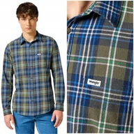Koszule męskie - Wrangler 1 PKT SHIRT Green Blue bawełniana koszula w kratę REGULAR FIT 4XL - miniaturka - grafika 1