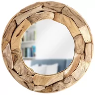 Lustra - Lustro okrągłe w naturalnej drewnianej ramie wiszące ścienne łazienkowe do salonu 51 cm kod: O-569354  - miniaturka - grafika 1