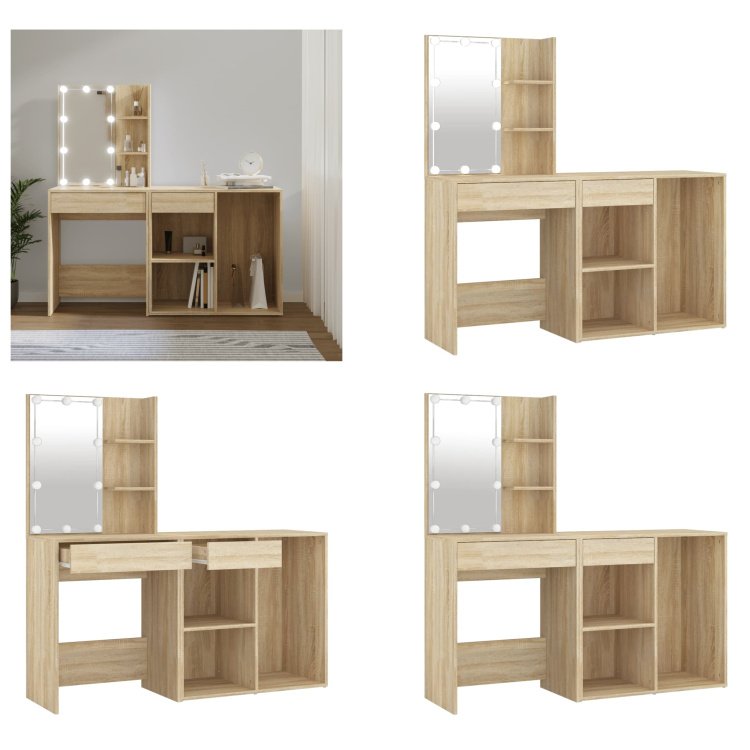 vidaXL toaletka LED z szafką dąb sonoma - toaletka LED z szafką - toaletki LED z szafkami - toaletka - toaletka