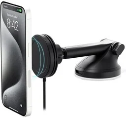 iOttie Uchwyt samochodowy na szybę / deskę rozdzielczą, Velox Mini Qi2 15W z ładowaniem indukcyjnym do MagSafe, czarny - Uchwyty samochodowe do telefonów - miniaturka - grafika 1