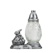 Lampiony i znicze - Znicz szklany Zajączek 26 cm srebrny - miniaturka - grafika 1