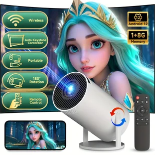TEMU XYA Bezprzewodowy Przenośny Projektor z Wbudowanym Systemem 12, Obsługa Większej Liczby Aplikacji, Dekodowanie wideo 720P i 1080P, Wifi6, - Inne - miniaturka - grafika 1