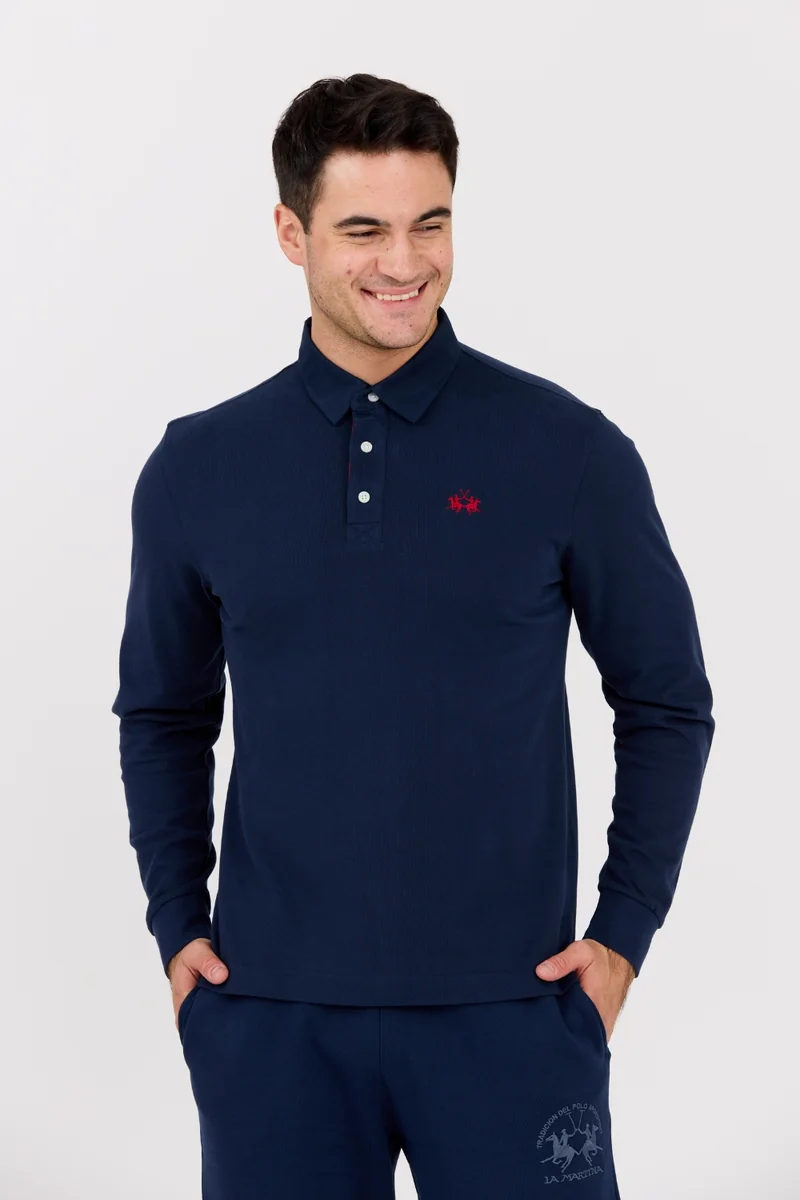 LA MARTINA Granatowy męski longsleeve polo HEAVY JERSEY M