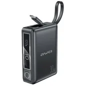 Powerbanki - PowerBank 10000mAh 30W P87K wbudowany USB-C kabel USB+USB-C - miniaturka - grafika 1