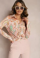 Koszule damskie - Pomarańczowa Koszula na Guziki z Długim Rękawem i Orientalnym Motywem Navinessa - miniaturka - grafika 1