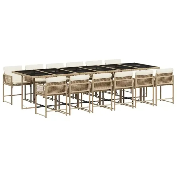 Zestaw mebli ogrodowych 330 x 106 x 73 cm, beżowy z czarnym szkłem
