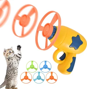 Interaktywna zabawka dla kota, kolorowe latające śmigła, interaktywna zabawka w kształcie dysku z 1 wyrzutnią i 5 dyskami, losowy kolor - Zabawki dla kotów - miniaturka - grafika 1
