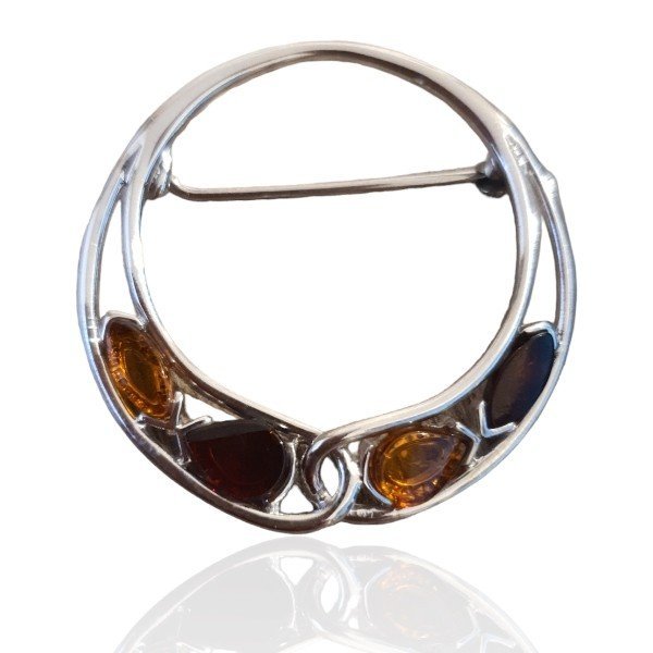ankabizuteria.pl Broszka srebrna z bursztynem w kolorze wiśnia-koniak