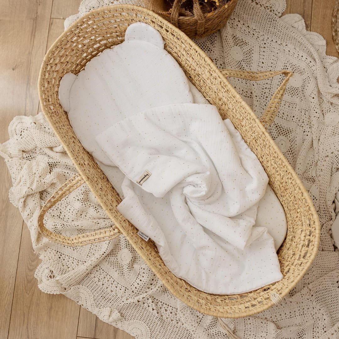 Pościel Dziecięca Muślinowa 65x100 Śmietankowa w Złote Kropki