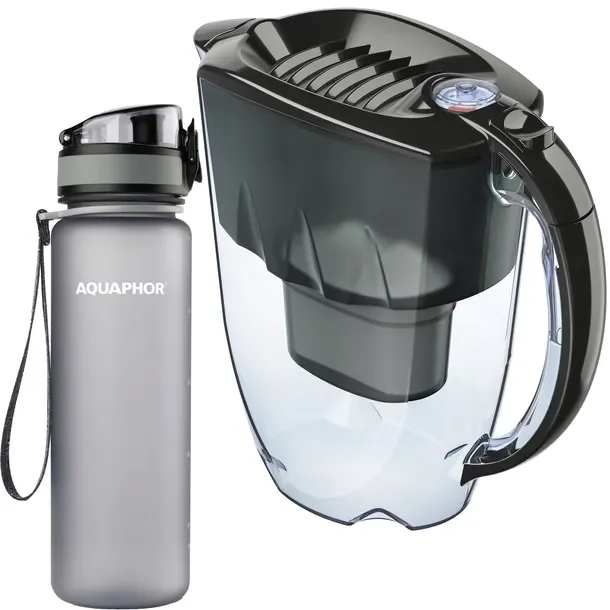 Dzbanek oczyszczający Aquaphor Amethyst 2,8 l czarny + butelka City szara