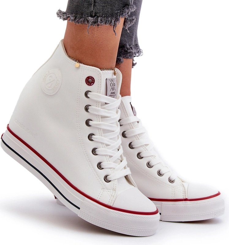 Trampki Damskie Na Koturnie Cross Jeans NN2R4004 Białe 37