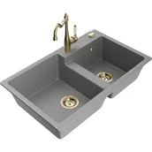 Zlewozmywaki z baterią - Mexen Tomas zlewozmywak granitowy 2-komorowy z baterią kuchenną Carla, szary - miniaturka - grafika 1