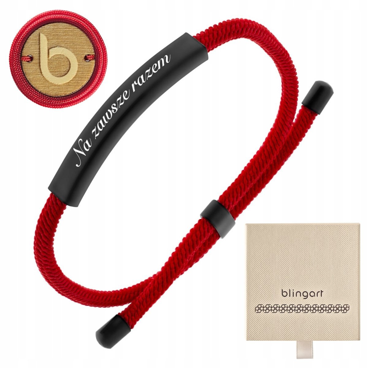 Bransoletka z grawerem męska sznurkowa stal chirurgiczna czerwona BLINGART