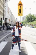 Swetry damskie - BK036 Kardigan wielokolorowy - model 4 (kolor granat, rozmiar L/XL) - miniaturka - grafika 1