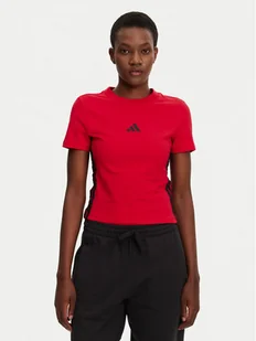 adidas T-Shirt Essentials 3-Stripes JE1242 Czerwony Slim Fit - Koszulki i topy damskie - miniaturka - grafika 1