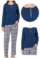 Piżamy damskie - Piżama damska bawełniana granatowa z guziczkami i spodniami w kratkę XL - miniaturka - grafika 1